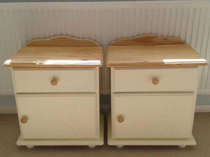 Shabby chic pair of pine bedsides