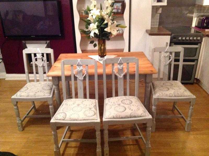 Shabby chic pine farmhouse table and chairs in farrow amp ball