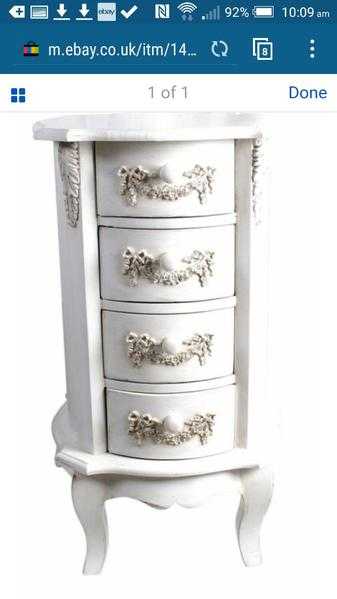 shabby chic very ornate ivory 4 drawer bedside cabinet