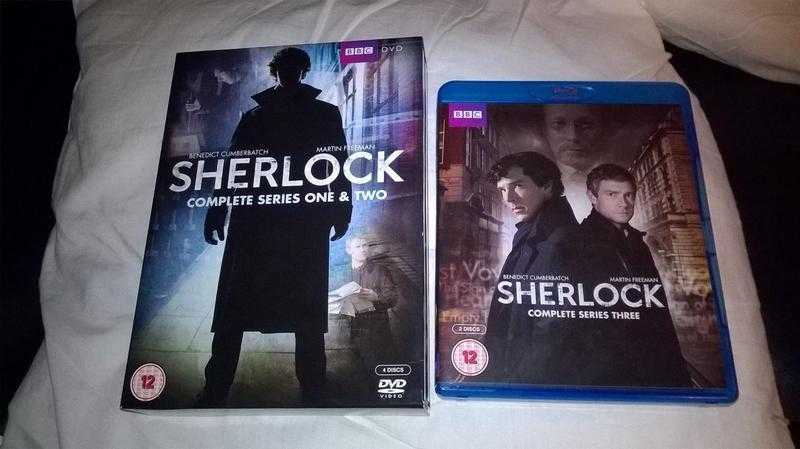 sherlock complete series one and two 4 discs on dvd and series three on blue ray 2 discs