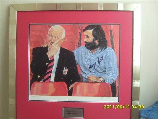 Signed George Best and Sir Matt Busby framed picture