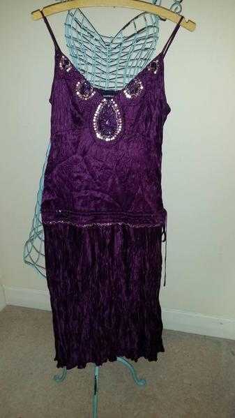 SILK PURPLE DRESS WAREHOUSE SIZE 12 DROP WAIST SEQUINS 20039S STYLE