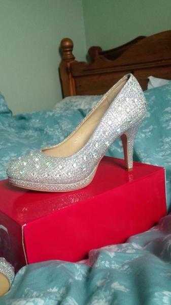 silver glitter heels