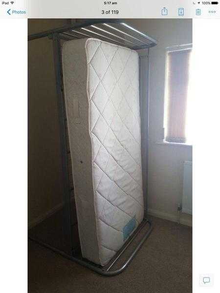 Silver metal midi single sleeper and mattress