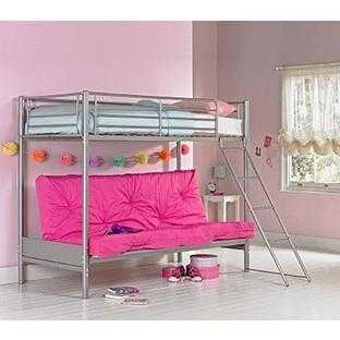 Silver TRIPLE BUNK BED Single Memory Foam Mattress, Pink Futon Double Bed Bottom Bunk. VGC