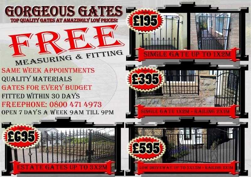 Single Gates 195, Driveways Gates 695, Wooden Cladded Gates 999. All Powder Coated amp Fitted