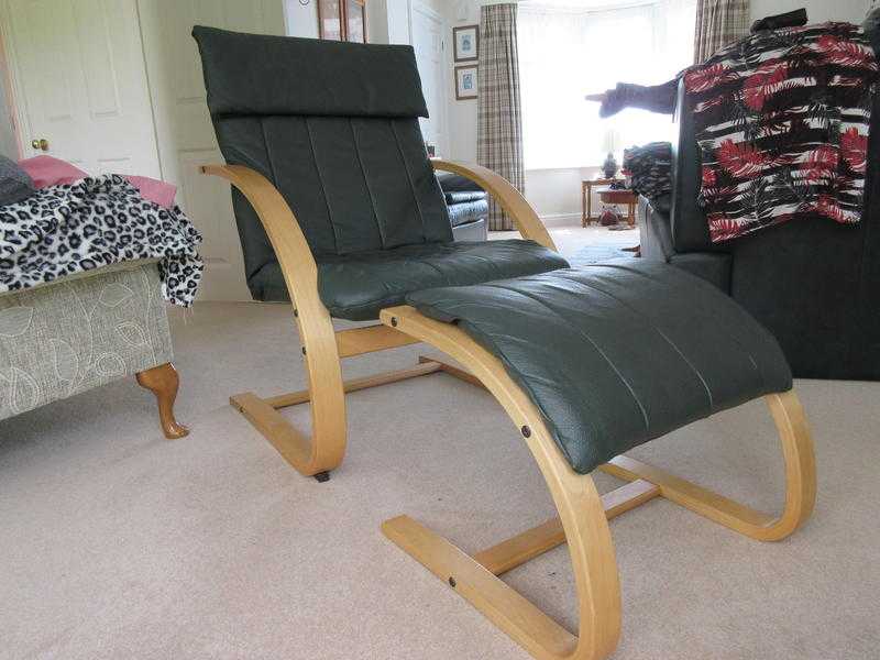 Single Green Chair and Footstool