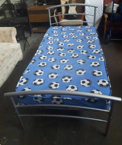 Single Grey Metal Bed with Mattress