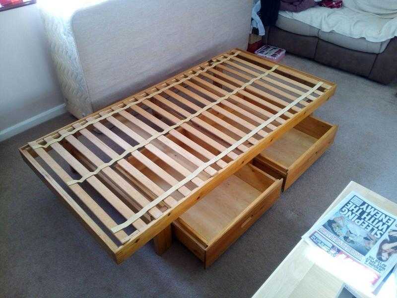 SIngle Pine Bed Frame with 2 Drawers (no mattress)