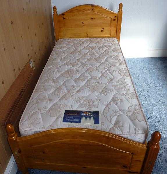 Single Slatted Wooden Bed and Mattress