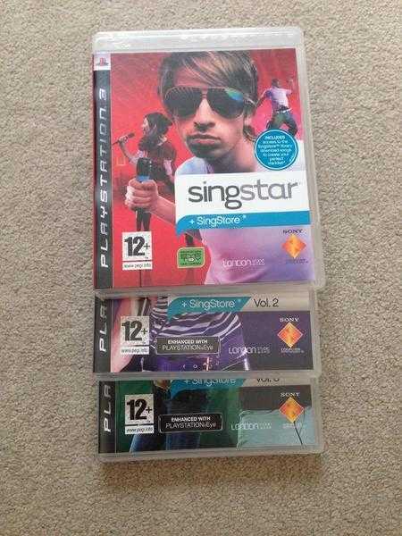 SINGSTAR VOL 1 amp 2 amp 3. FOR PLAYSTATION 3 (PS3) IN PERFECT CONDITION. INCLUDING 2 MICROPHONES.