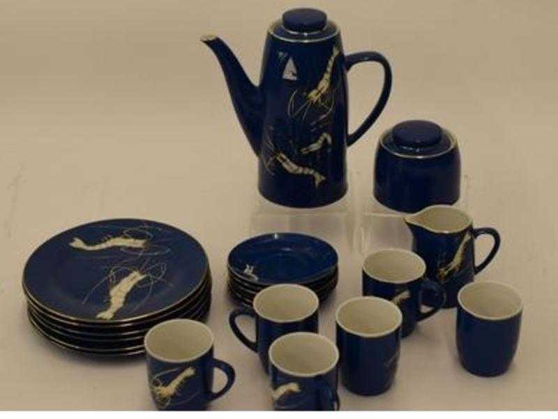 Six Piece Chinese Coffee Set With Hand Painted Design