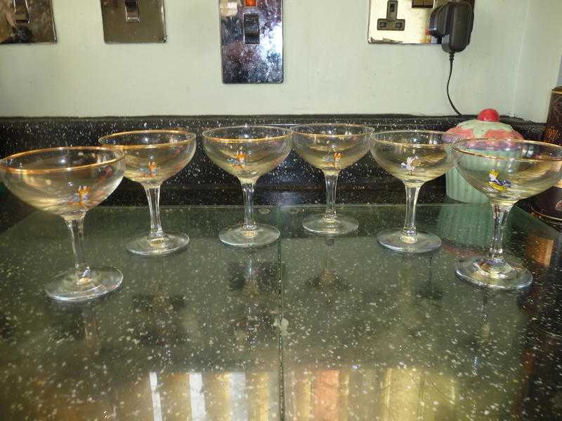 SIX VINTAGE BABYCHAM GLASSES 50S60S