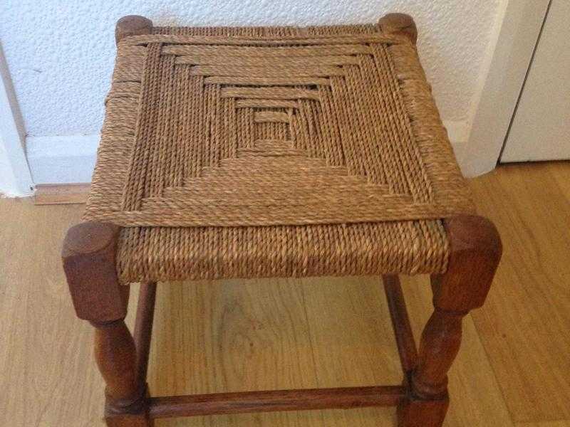 Small Oak framed stool with woven top. 10