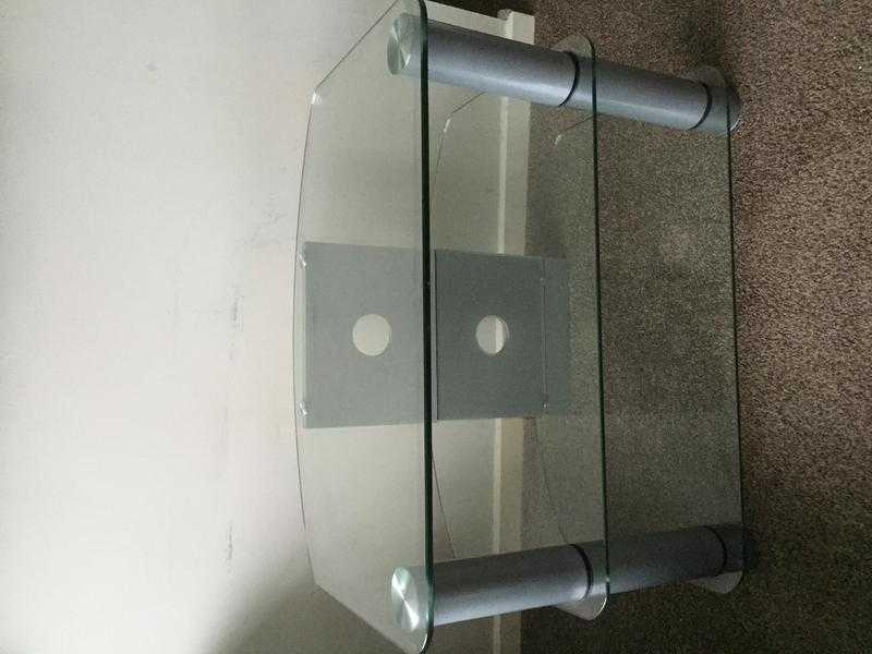 Small silver glass TV stand unit