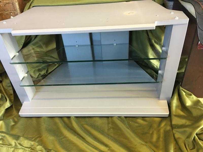 Smart Large Grey TV Stand with two glass shelves below