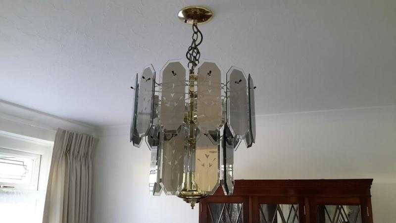 Smoked Glass and Polished Brass Ceiling Light