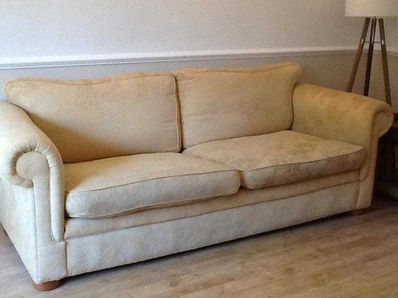 Sofa and matching footstool, Mustard in colour  good condition