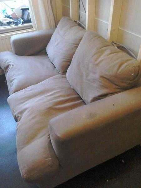 Sofa, arm chair and pouffe