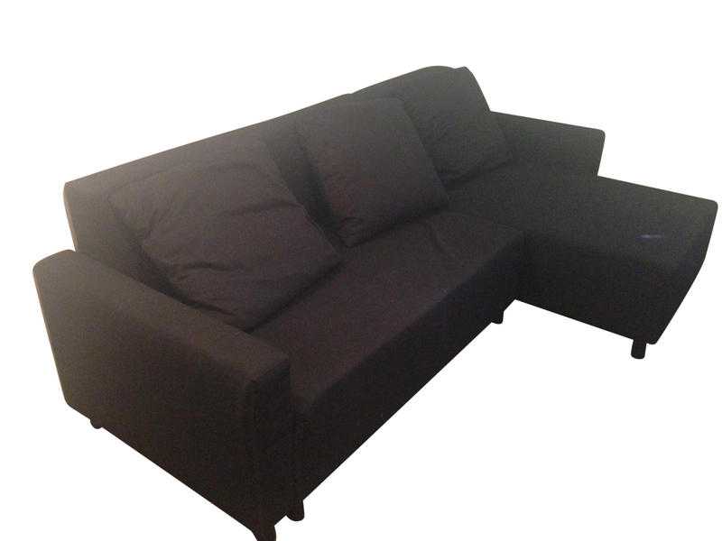 Sofa bed with chaise longue, black