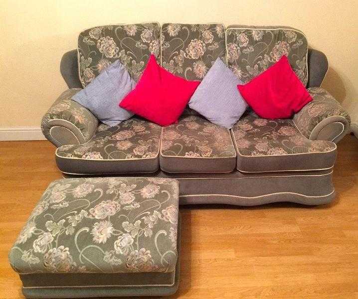 Sofa Suite - three seater, two seater, armchair, foot stool and cushions - Vintage bargain 200 ono