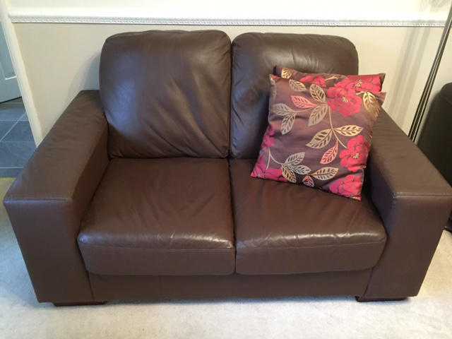 Sofas - 1 set leather brown chocolate sofas - 1 two seats, 1 tree seats