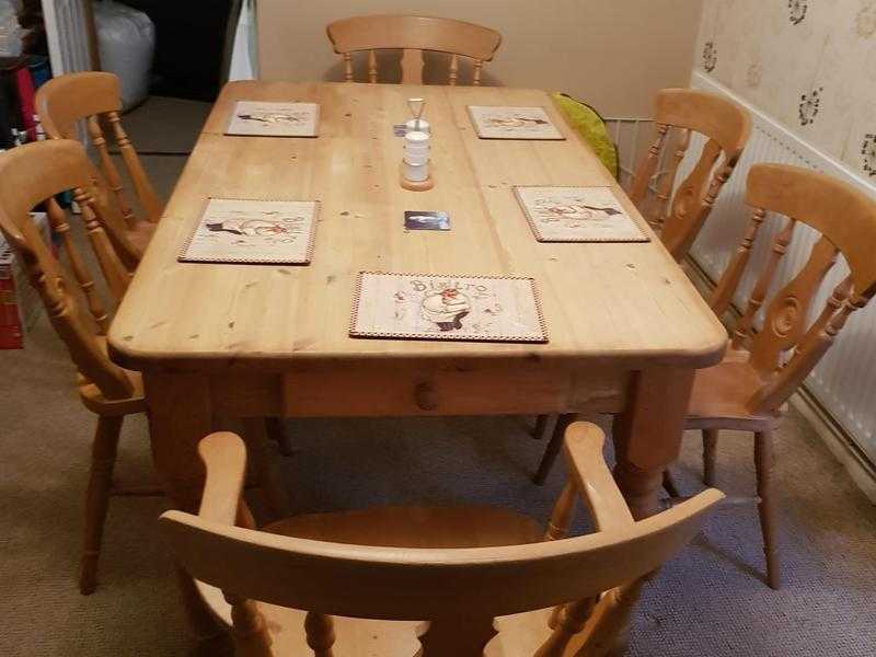 Solid 5039x3039 Natural Pine Table with a drawer and 6 chairs in Northampton