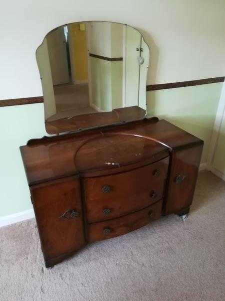 Solid dark wood dressing table, with large mirror