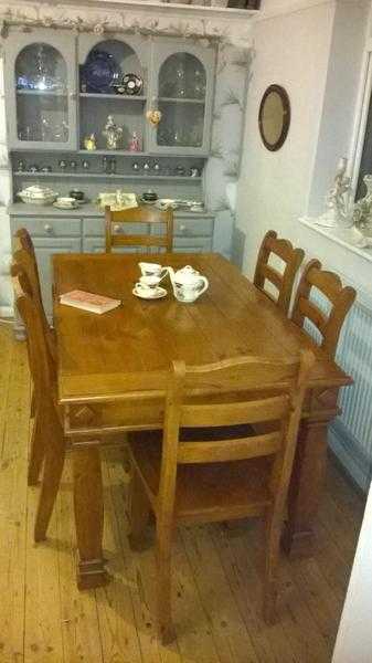 Solid Oak Country Kitchen Table with 6 Chairs