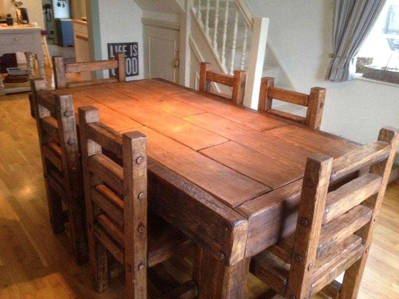 Solid oak dining table - 6 chairs - handmade - brand new