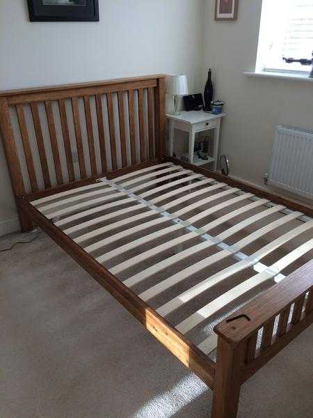 Solid oak double bed frame with mattress