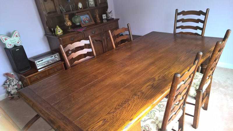 Solid Oak Table amp 6 Oak Chairs Dining Suite