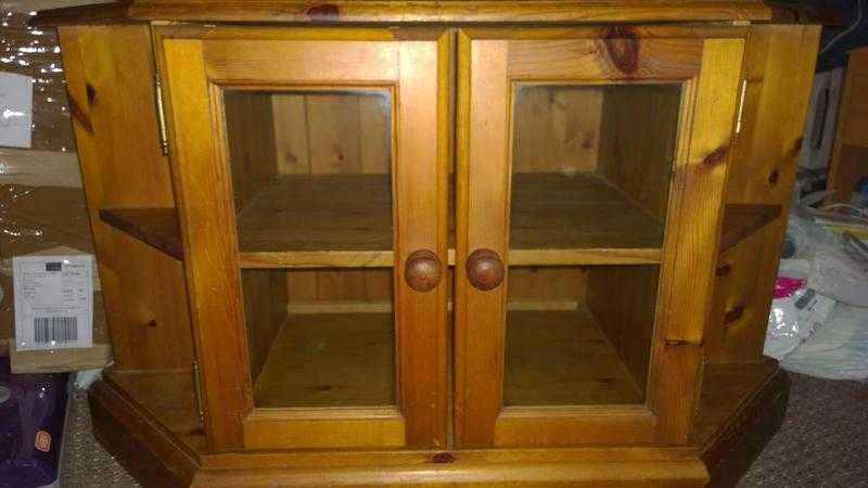 Solid Pine Corner  TV Unit with Glass Doors