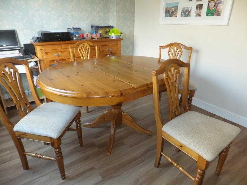 Solid Pine Dining Table and 4 Recently Reupholstered Chairs