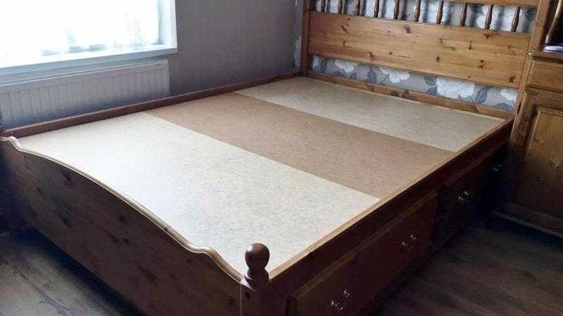 Solid Pine Double bed Frame with 4 Storage Drawers