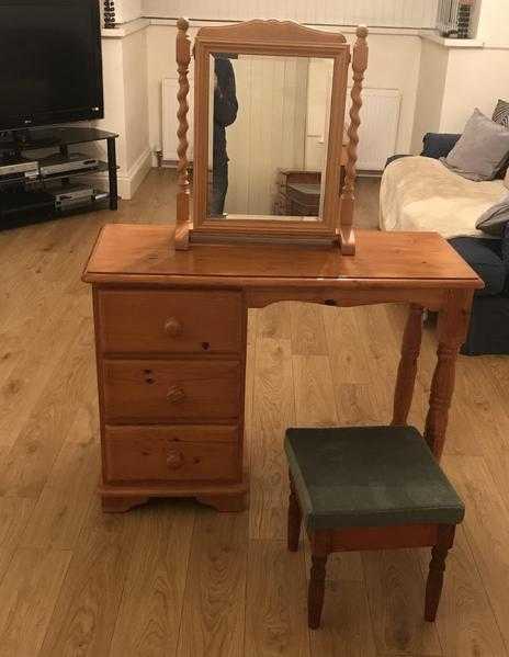 Solid pine dressing table with mirror and stool