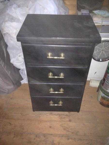 Solid Pine Set of Drawers, Bedroom Chest of Drawers, Storage Cabinet, Black 4 Drawer, Gold Handles