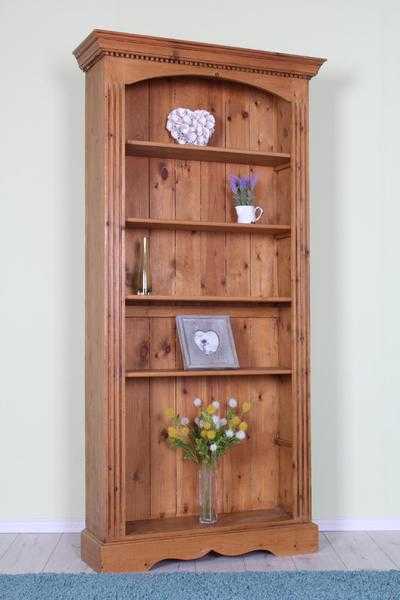 SOLID PINE TALL BOOKCASE WITH 4 SHELVES WAXED FINISH - CAN COURIER