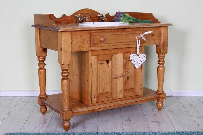 SOLID PINE WASH STAND WITH BASIN amp BRASS TAPS - CAN COURIER