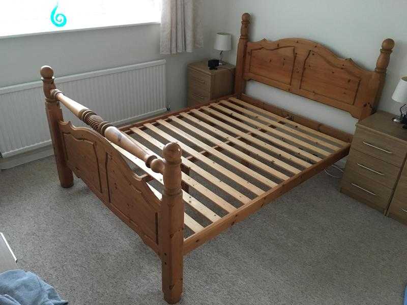 Solid pine wooden double bed frame