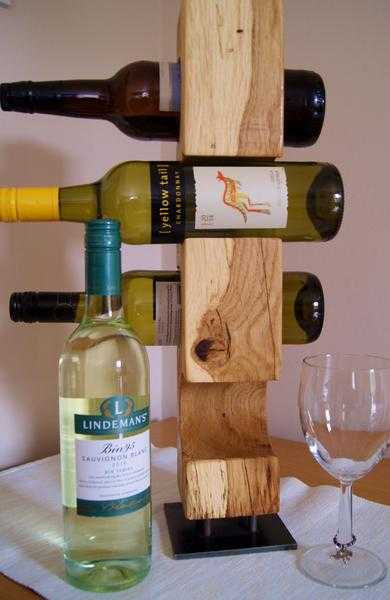 Solid Rustic European Oak Handmade 4 Bottle Wine Stand Rack