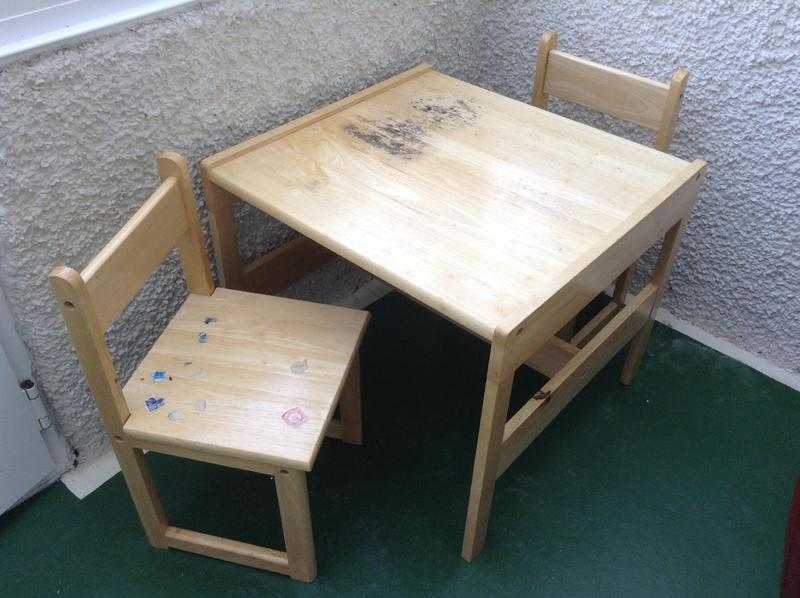 Solid wood child039s table and two seats