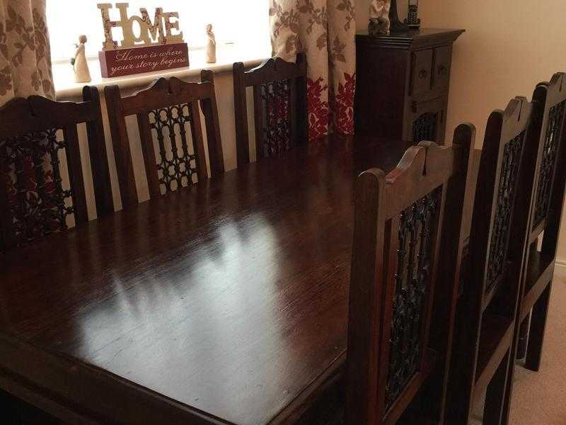 Solid wood mahogany dining table with 6 chairs