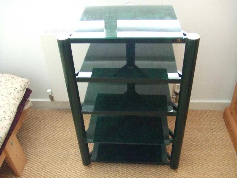 SOUNDSTYLE Dark Green VintageRetro Triangular Hi-Fi Music Stand with 5 Glass Shelves