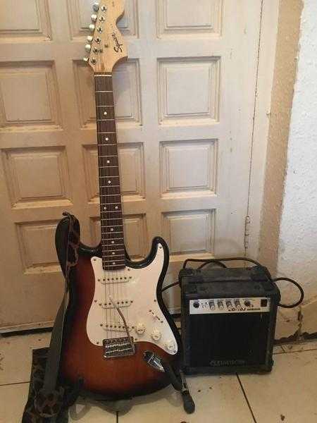 Squire Strat guitar and amp
