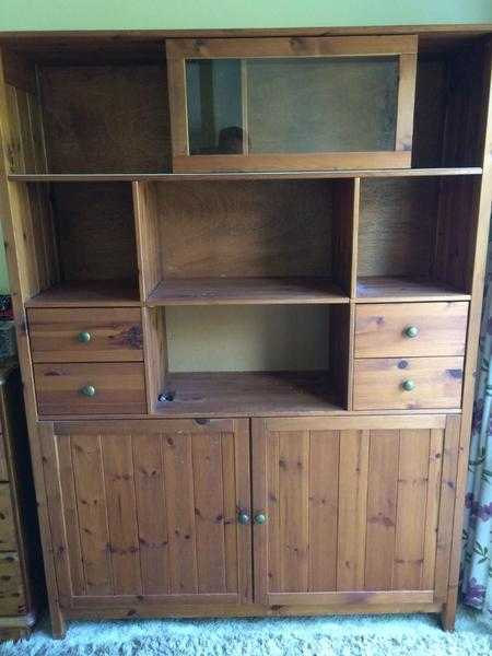 Stained Pine Display and Storage Cabinet