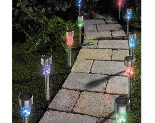 Stainless Steel Colour Changing Solar Lights (10 Pack)