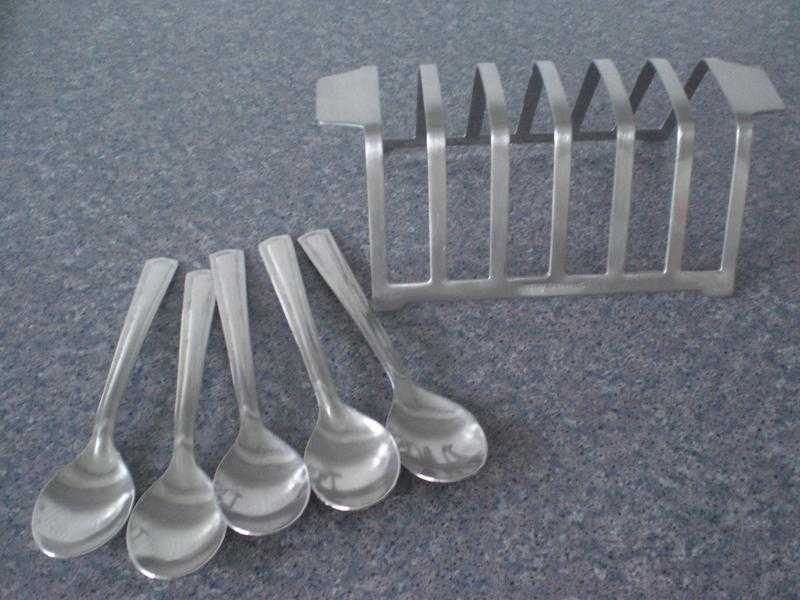 Stainless steel toast rack and five spoons