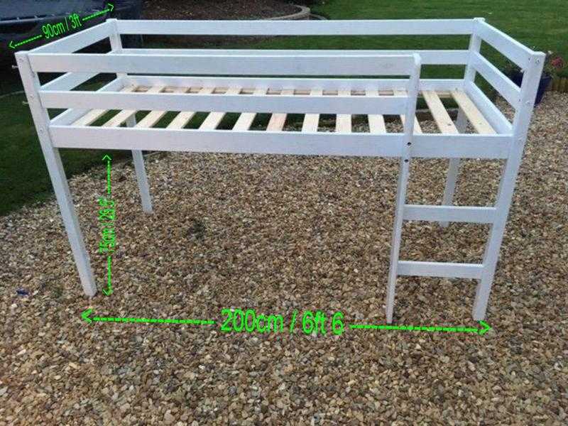 Standard size Mid Sleeper PINE Bed in white L200cm (6.6) x W90cm (3ft) NN9