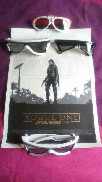Star Wars Rogue One Merchandise -4 3D glasses and LTD Edition Film Poster 30 for lot NEVER USED
